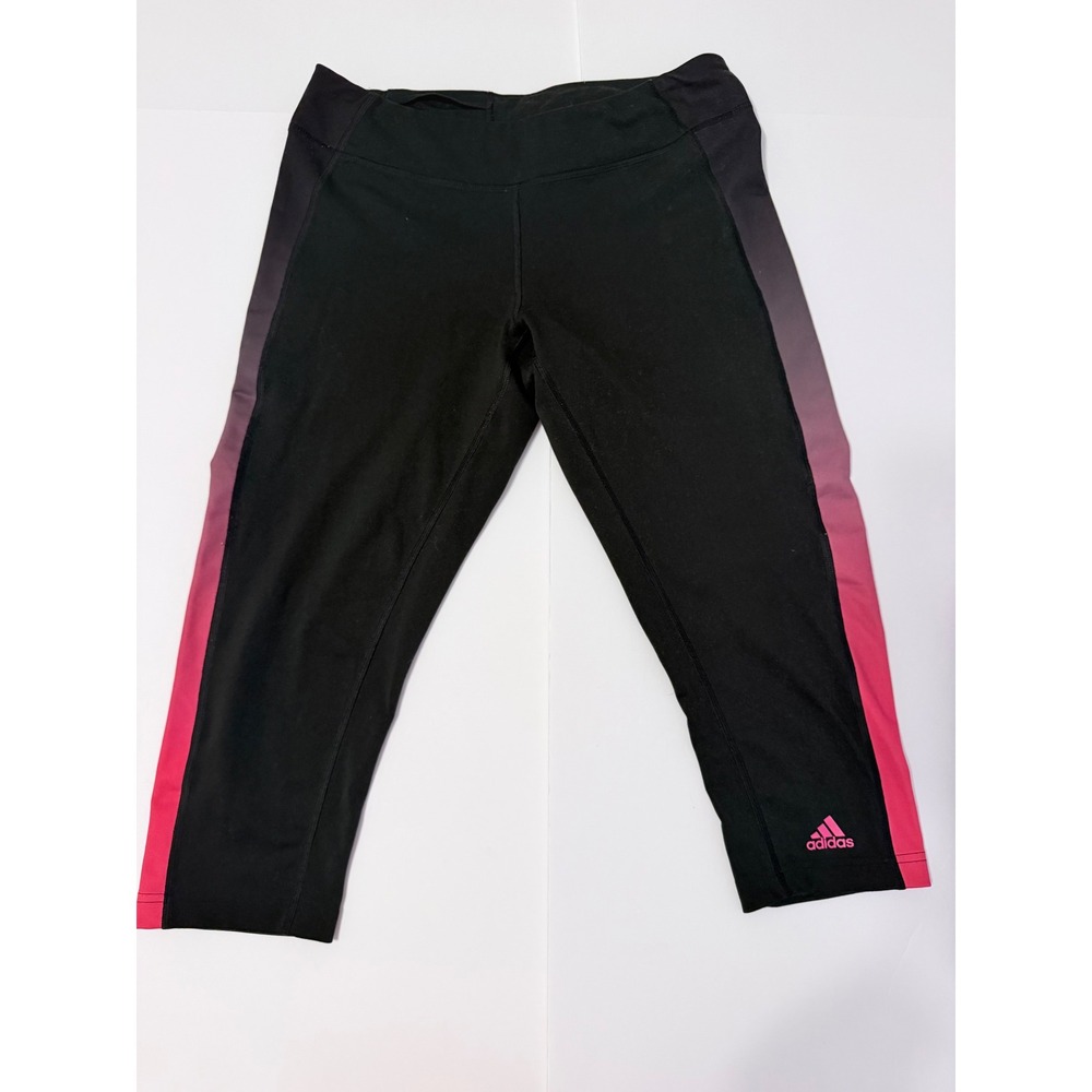 Adidas Capri Leggings Womens Medium Black Climalite Ombre Stripe